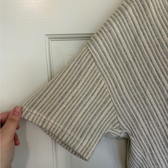 Ribbed V-Neck Short Sleeve Top in Beige - Picture 2 of 4